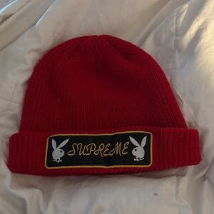 Supreme X PLAYBOY Red Beanie with Logo Patch